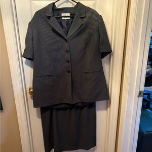 Le Suit Charcoal Pinstripe Skirt Suit